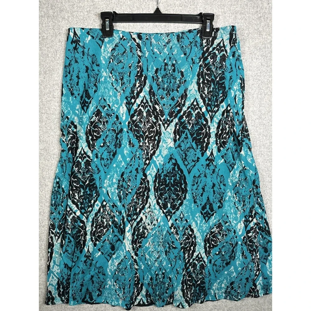 212 Collection Large Womens‎ Skirt A-line Blue Black Stretch Pull On Knee Lined